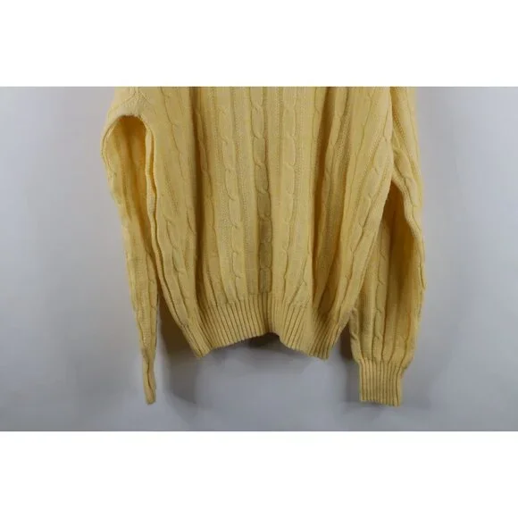 Vtg 70s Streetwear Mens Large Blank Chunky Cable Knit V-Neck Sweater Yellow USA - Picture 10 of 10